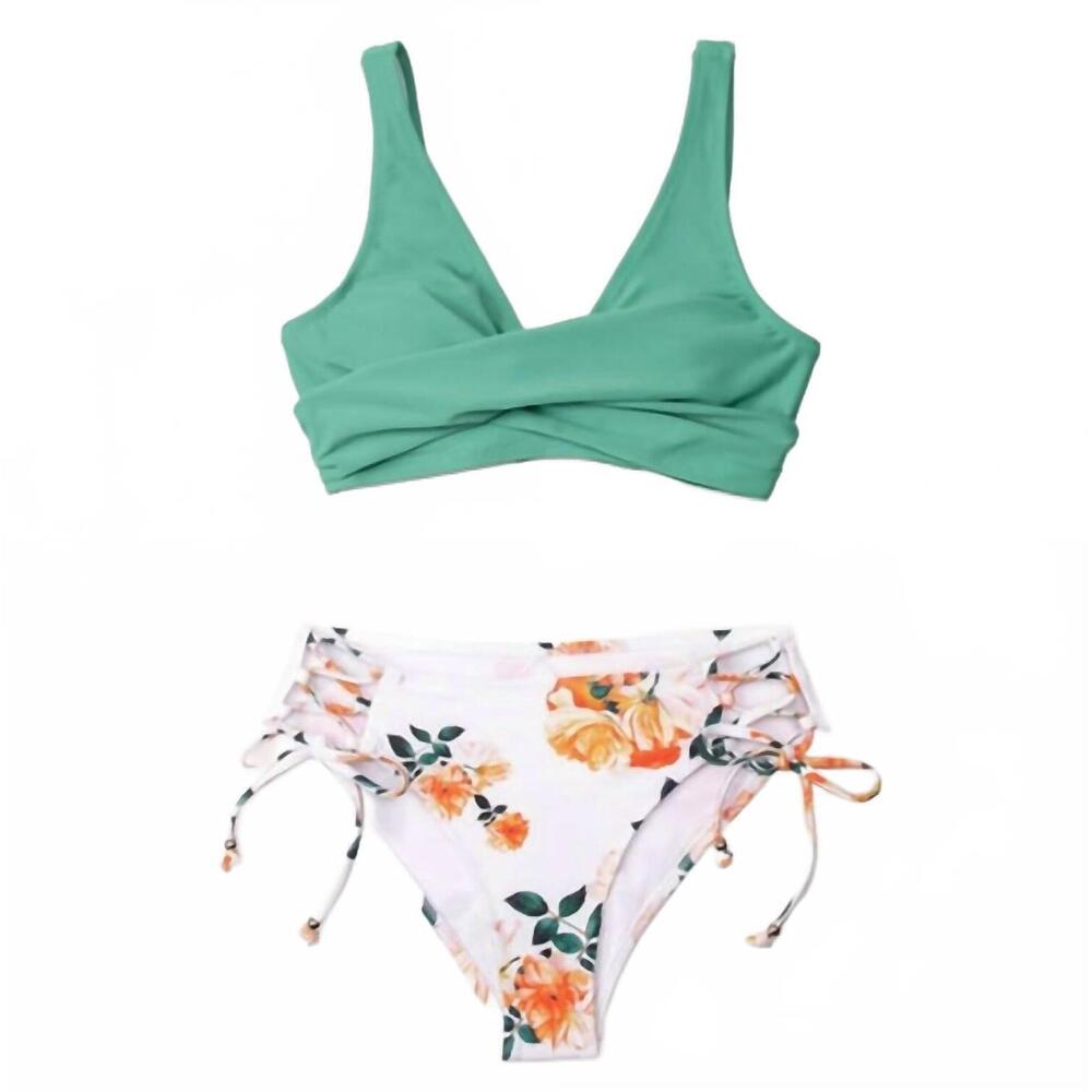 NEW HIPSTER ROW women's lakely twist bikini in floral & solid mix